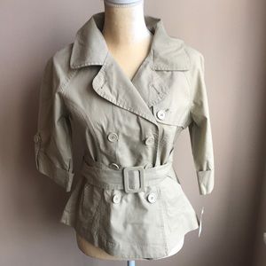 Beige double breasted belted blazer sz M